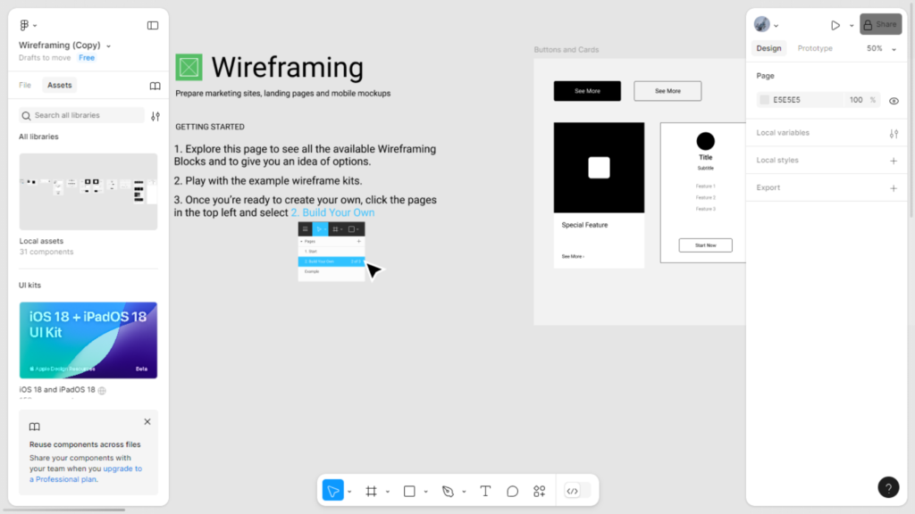 wireframing and prototyping features.